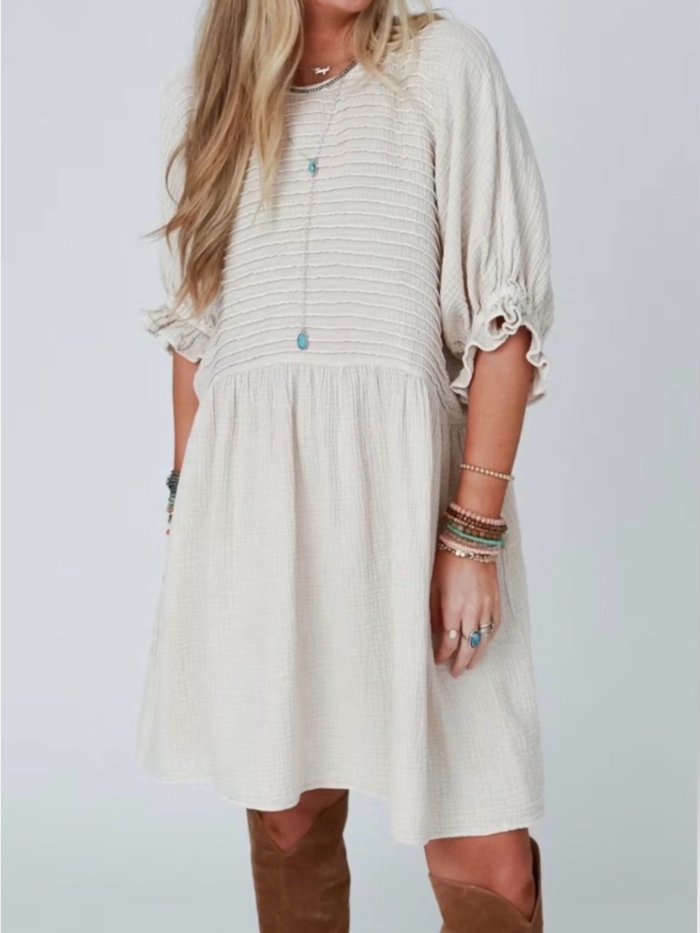 NWT Three Bird Nest Quinn Babydoll Mini Dress Cotton Size Small Oversized